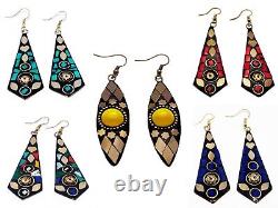 Tibetan Earrings Gold Plated Napali Ethnic Handmade Wholesale Lot Mix Gemstones