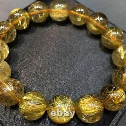 Top Natural Gold Rutilated Quartz Crystal Fashion Round Beads Bracelet 13mm AAAA