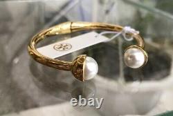 Tory Burch Designer Pearl Cuff Bracelet Bangle Gold New With Original Pouch
