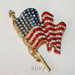 Trifari Patriotic U. S. Waving flag enamel and rhinestone brooch Beautiful