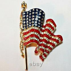 Trifari Patriotic U. S. Waving flag enamel and rhinestone brooch Beautiful