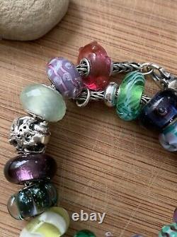 Trollbeads Original Sterling Silver Bracelet with15 Beads 4 Charms 1 Stopper LAA