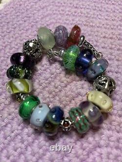 Trollbeads Original Sterling Silver Bracelet with15 Beads 4 Charms 1 Stopper LAA