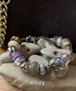 Trollbeads Sterling Foxtail Bracelet with13 Beads, 2 Stoppers & 4 Charms 50g LAA