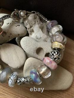 Trollbeads Sterling Foxtail Bracelet with13 Beads, 2 Stoppers & 4 Charms 50g LAA