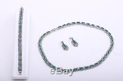 Turkish Handmade Beauty 925K Silver Charm Marcasite Emerald Gemstone Set