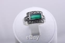 Turkish Handmade Beauty 925K Silver Charm Marcasite Emerald Gemstone Set