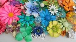 VTG. ENAMEL FLOWER BROOCH/PIN LOT (60+) Beautiful colors and shapes! GORGEOUS