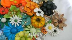 VTG. ENAMEL FLOWER BROOCH/PIN LOT (60+) Beautiful colors and shapes! GORGEOUS