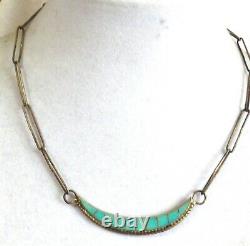 VTG Zuni Artist Bobelu Signed Sterling Silver 925 turquoise inlay necklace 14L