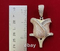 Valetine Gift 4CT Baguette Simulated Diamond 3D Rose Charm Pendant 925 Silver