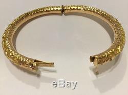 Very beautiful 18K Yellow Gold engraved dragon & phoenix Bangle bracelet 56mm