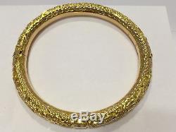 Very beautiful 18K Yellow Gold engraved dragon & phoenix Bangle bracelet 56mm