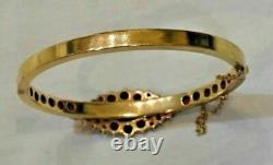 Vintage 14K Yellow Gold Plated 9Ct Oval Cut Red Garnet Bohemian Bangle Bracelet
