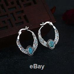 Vintage 925 Silver Women Turquoise Gem Party Dangle Drop Earrings Jewelry Gifts