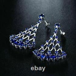 Vintage Art Deco Chandelier Style Earring's 3.55 Ct Sapphire 14K White Gold Over