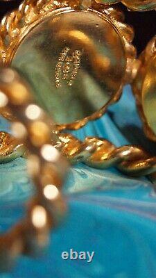 Vintage CHANEL 1987 Gold Tone White Shimmer Gripoix Glass Stone Cuff Bracelet