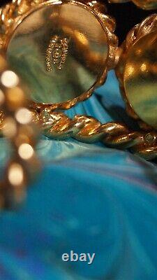 Vintage CHANEL 1987 Gold Tone White Shimmer Gripoix Glass Stone Cuff Bracelet