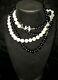 Vintage Chanel Onyx & Cream Beaded Necklace Cc Accents Beautiful