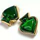 Vintage Yves Saint Laurent Ysl Green Poured Glass Gold Tone Spade Clip Earrings