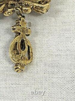 Vtg ART Crown Gold Garnet Brooch Pin Arthur Pepper dangle Marked BEAUTIFUL