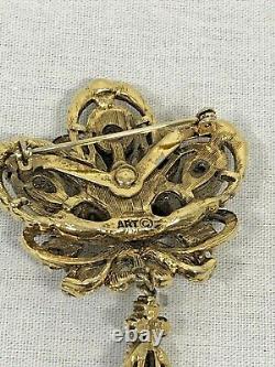 Vtg ART Crown Gold Garnet Brooch Pin Arthur Pepper dangle Marked BEAUTIFUL