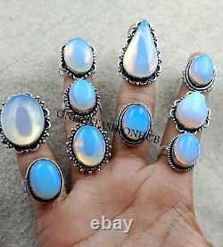 WOW Designer Opalite Gemstone 925 Sterling Silver Plated Wholesale Lot Rings