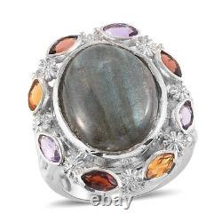 Wedding Gifts 925 Silver Platinum Over Labradorite Ring for Prom Size 7 Ct 13.7