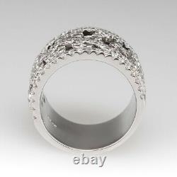 Wide Band Scroll Motif (125) Round Brilliant Cut Cubic Zirconia Band Ring 925 SS