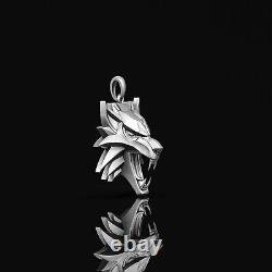 Witcher Wolf Head Medallion Amulet Sterling Silver Geralt Pendant Necklace Gift