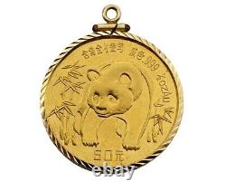 Without Stone 1986 Panda 20 MM Coin Pendant In 14K Yellow Gold Plated Free Chain