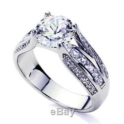 Women 14K White Gold 2 ct CZ Princess CZ Channel Setting Wedding Engagement Ring