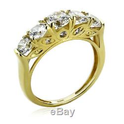 Women 5mm 14K Yellow Gold Wedding Ring Round CZ Five Stone Anniversary Ring