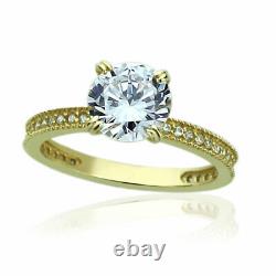 Women 7.5mm 14K Yellow Gold 1.5 Carat Round CZ Solitaire Wedding Engagement Ring