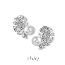 Women Earrings Pearl Handmade White jewelry 925 Sterling Silver Cubic Zirconia