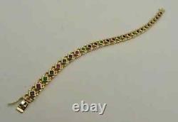 Women's 7 Tennis Bracelet Simulated Ruby Sapphire Emerald 14KYellow Gold Plated