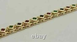 Women's 7 Tennis Bracelet Simulated Ruby Sapphire Emerald 14KYellow Gold Plated