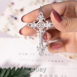 Women's Gorgeous Cross Pendant Round Cut Simulated Diamond 14k White Gold Plated