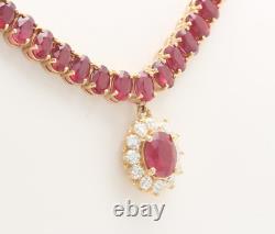 Women's Necklace Pendant 15CT Oval Red Ruby & Diamond 925 Yellow Sterling Silver