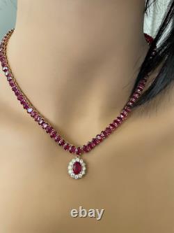 Women's Necklace Pendant 15CT Oval Red Ruby & Diamond 925 Yellow Sterling Silver