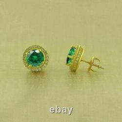 Women's Stud Earrings 3.15 Ct Round Cut Simulated Emerald 14k Yellow Gold Plated