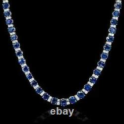 Women's Tennis Necklace 19 Ct Oval Cut Simulated Sapphire White Gold Plated
