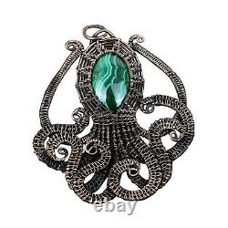Womens Day Sale Russian Malachite Wire Wrapped Octopus Pendant Copper 3.27