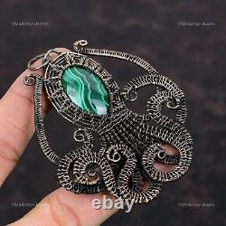 Womens Day Sale Russian Malachite Wire Wrapped Octopus Pendant Copper 3.27