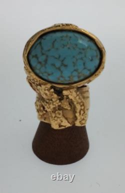 Yves Saint Laurent Arty Ring Color Stone Turquoise Gold Tone